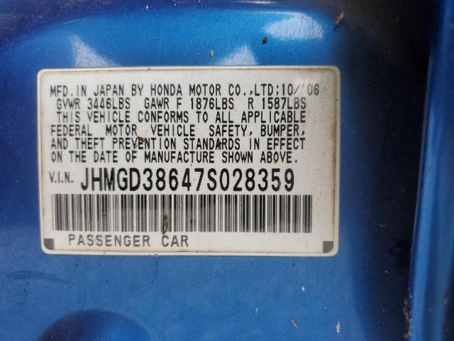 JHMGD38647S028359 - 2007 HONDA FIT S BLUE photo 13