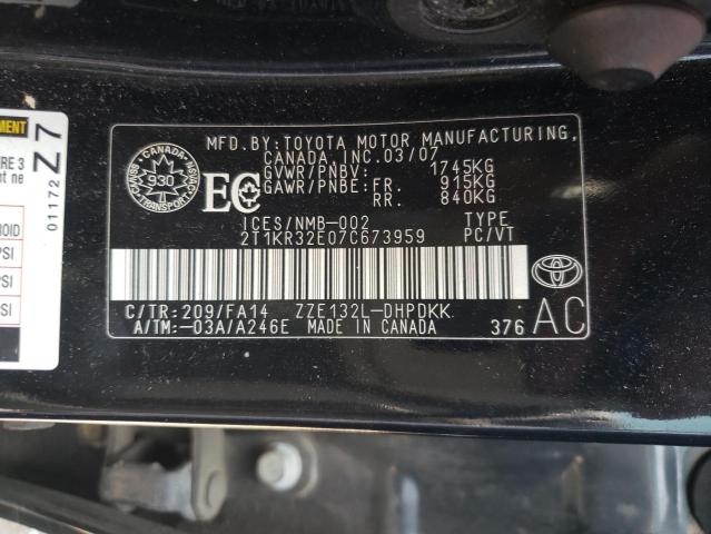 2T1KR32E07C673959 - 2007 TOYOTA COROLLA MA XR BLACK photo 12