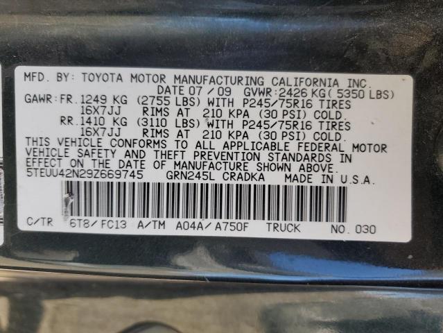 5TEUU42N29Z669745 - 2009 TOYOTA TACOMA ACCESS CAB მწვანე ფოტო 13