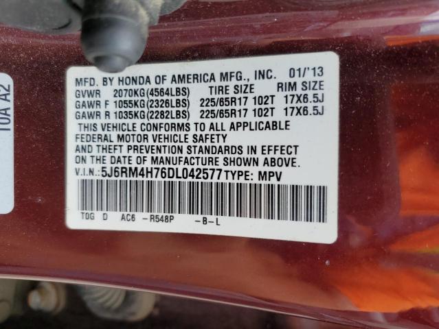 5J6RM4H76DL042577 - 2013 HONDA CR-V EXL BURGUNDY photo 13