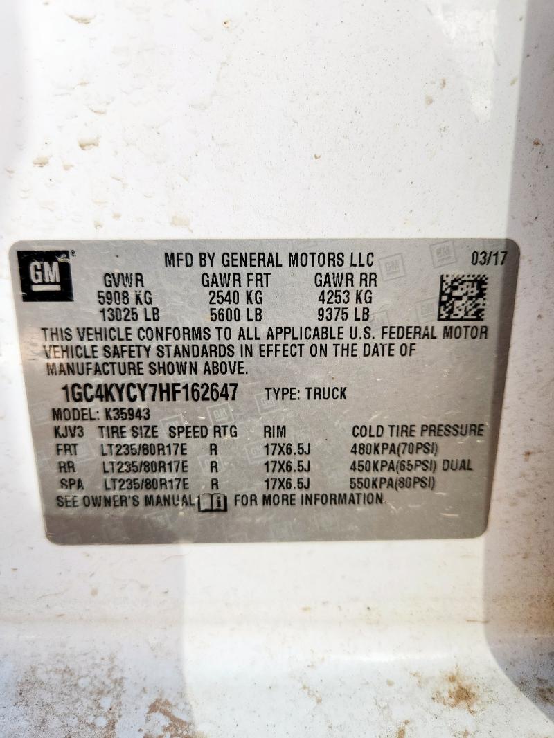 1GC4KYCY7HF162647 - 2017 CHEVROLET SILVERADO K3500 WHITE photo 14