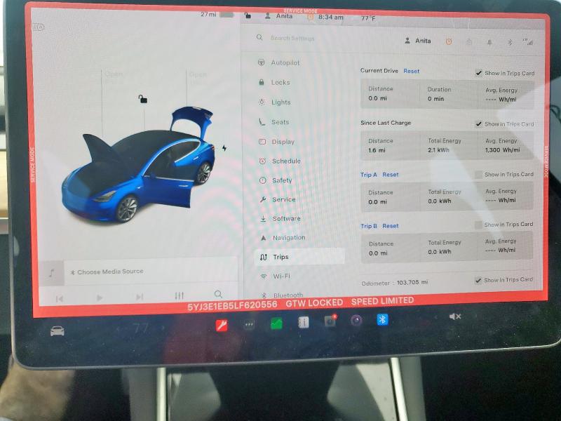 5YJ3E1EB5LF620556 - 2020 TESLA MODEL 3 أزرق صورة 9