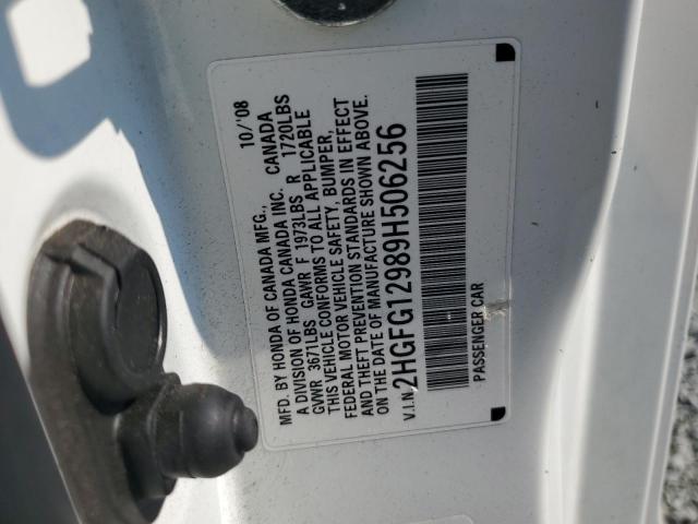 2HGFG12989H506256 - 2009 HONDA CIVIC EXL თეთრი ფოტო 12
