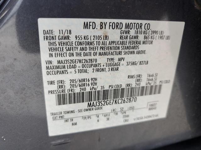 MAJ3S2GE7KC262870 - 2019 FORD ECOSPORT SE CHARCOAL photo 13