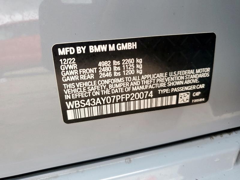 WBS43AY07PFP20074 - 2023 BMW M3 COMPETITION GRAY photo 13