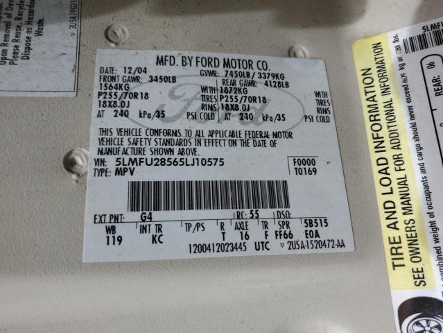 5LMFU28565LJ10575 - 2005 LINCOLN NAVIGATOR კრემისფერი ფოტო 12