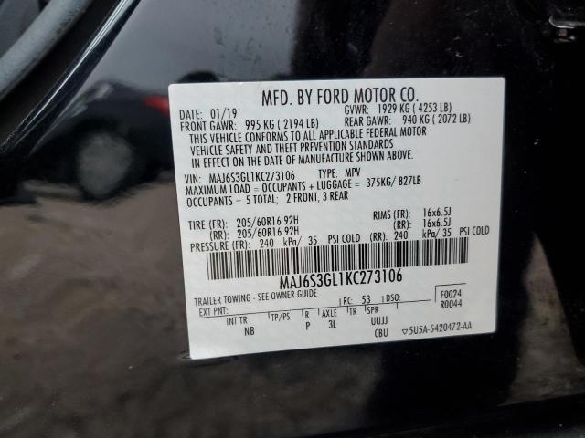 MAJ6S3GL1KC273106 - 2019 FORD ECOSPORT SE Қара фото 13