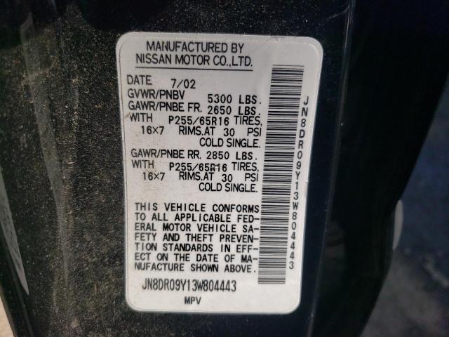 JN8DR09Y13W804443 - 2003 NISSAN PATHFINDER LE BLACK photo 12