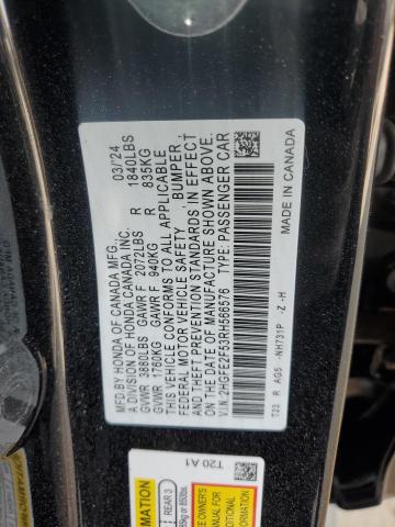 2HGFE2F53RH566576 - 2024 HONDA CIVIC SPORT BLACK photo 12