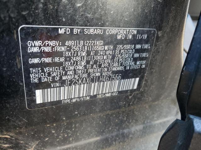 JF2SKAXC1LH467556 - 2020 SUBARU FORESTER TOURING შავი ფოტო 12