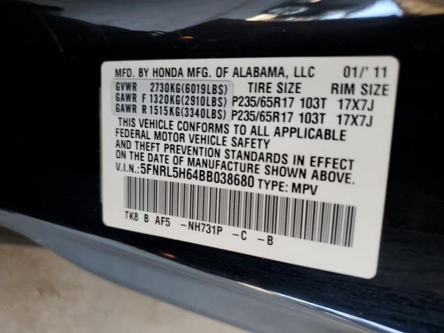 5FNRL5H64BB038680 - 2011 HONDA ODYSSEY EXL BLACK photo 13