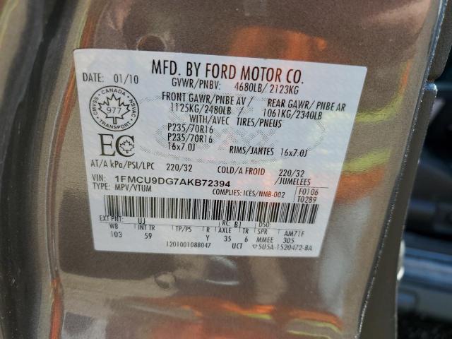 1FMCU9DG7AKB72394 - 2010 FORD ESCAPE XLT GRAY photo 13