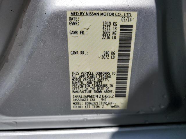 1N4AL3AP6EC426652 - 2014 NISSAN ALTIMA 2.5 SILVER photo 12