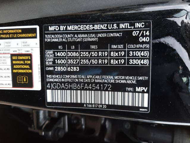 4JGDA5HB6FA454172 - 2015 MERCEDES-BENZ ML 350 4MATIC BLACK photo 10