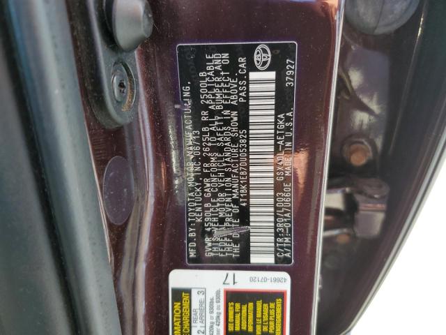 4T1BK1EB7DU053825 - 2013 TOYOTA AVALON BASE 栗色 照片 12