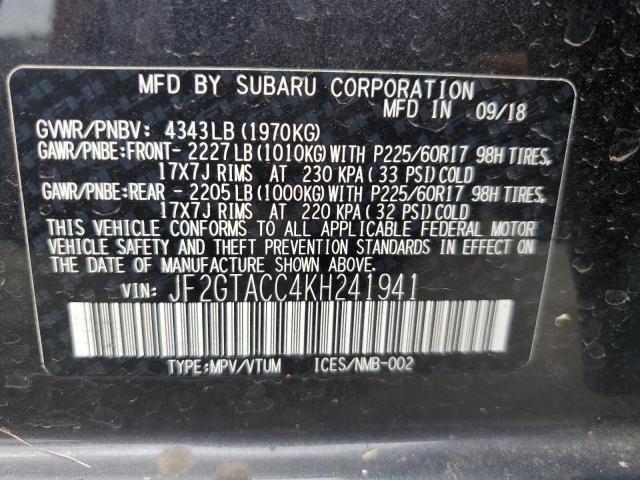 JF2GTACC4KH241941 - 2019 SUBARU CROSSTREK PREMIUM CHARCOAL photo 13