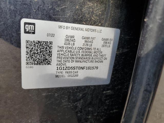 1G1ZD5ST0NF181579 - 2022 CHEVROLET MALIBU LT BLACK photo 12