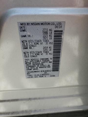 5N1AR2MN0EC694802 - 2014 NISSAN PATHFINDER S SILVER photo 14