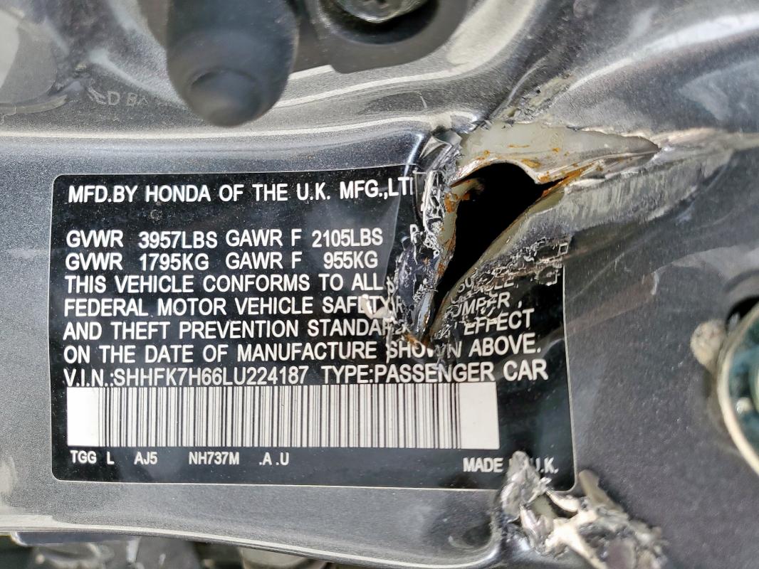 SHHFK7H66LU224187 - 2020 HONDA CIVIC EX رمادي صورة 13