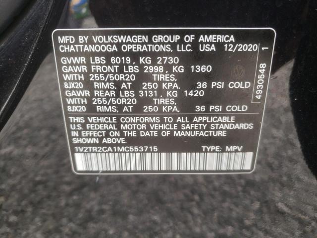 1V2TR2CA1MC553715 - 2021 VOLKSWAGEN ATLAS SEL PREMIUM შავი ფოტო 13