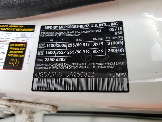 4JGDA5HB1DA250022 - 2013 MERCEDES-BENZ ML 350 4MATIC WHITE photo 13