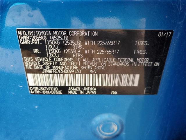 JTMWFREV3HD099130 - 2017 TOYOTA RAV4 XLE BLUE photo 14