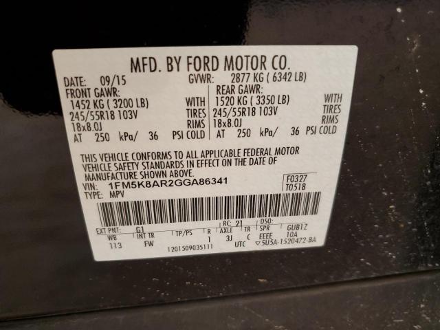 1FM5K8AR2GGA86341 - 2016 FORD EXPLORER POLICE INTERCEPTOR BLACK photo 10