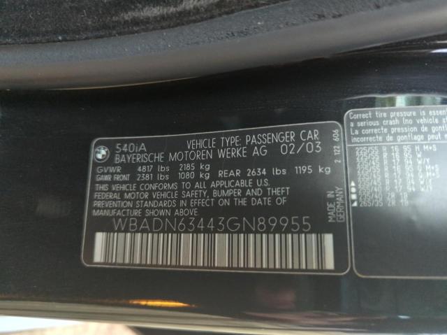 WBADN63443GN89955 - 2003 BMW 540 I AUTOMATIC BLACK photo 10