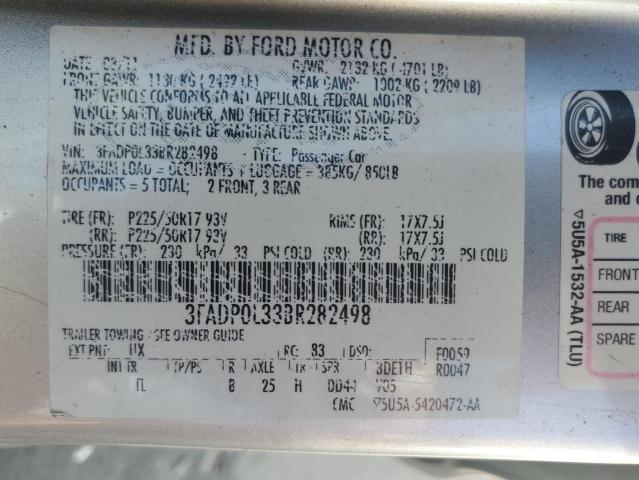 3FADP0L33BR282498 - 2011 FORD FUSION HYBRID SILVER photo 12