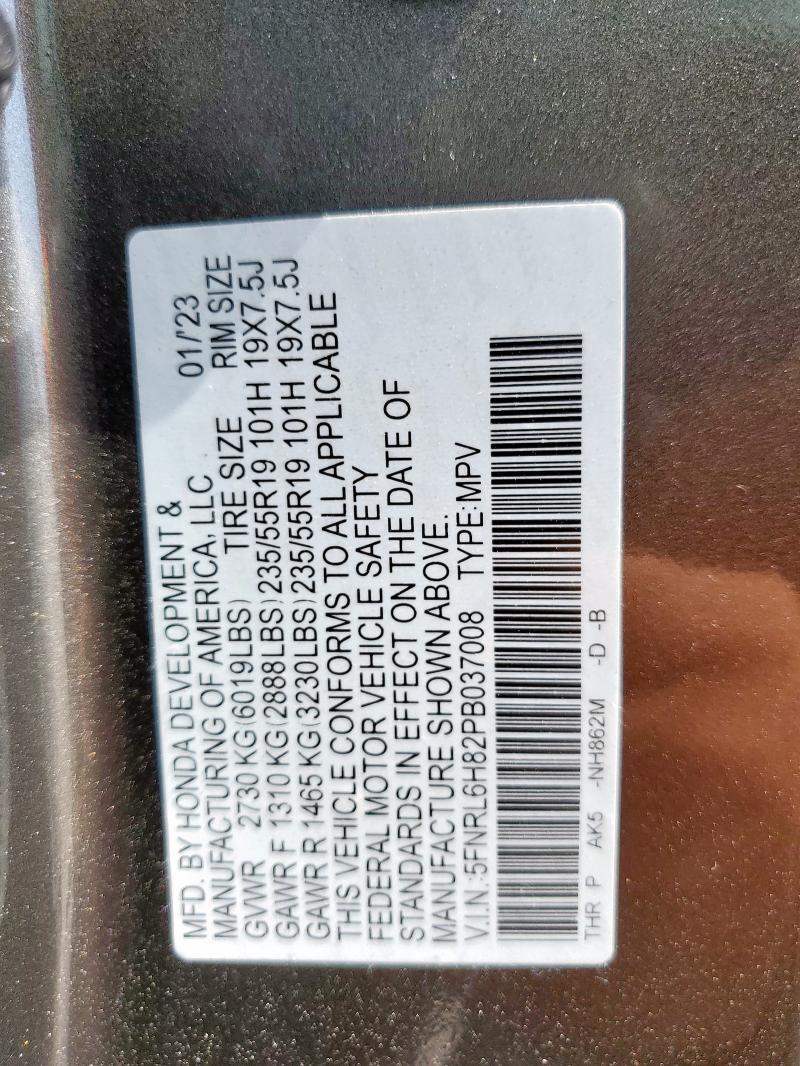 5FNRL6H82PB037008 - 2023 HONDA ODYSSEY TOURING BROWN photo 13