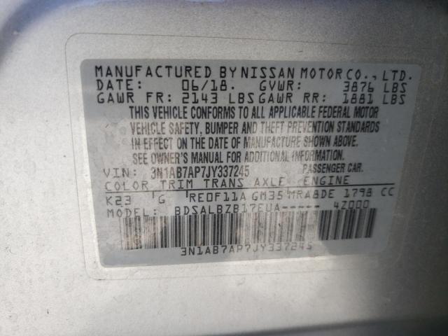 3N1AB7AP7JY337245 - 2018 NISSAN SENTRA S SILVER photo 12