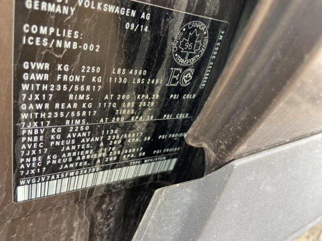 WVGJV7AX5FW034799 - 2015 VOLKSWAGEN TIGUAN S BROWN photo 13