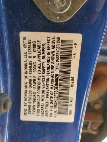 19XFC2F76GE060626 - 2016 HONDA CIVIC EX BLUE photo 12