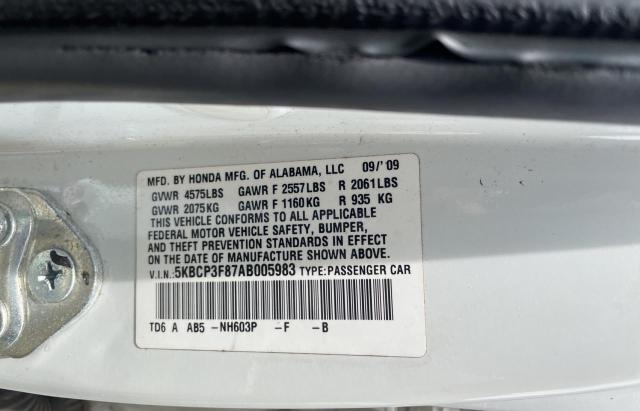 5KBCP3F87AB005983 - 2010 HONDA ACCORD EXL WHITE photo 10