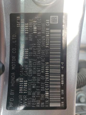 JHMFC1F72KX008976 - 2019 HONDA CIVIC EXL SILVER photo 12