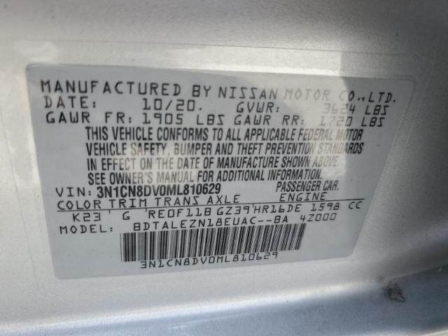 3N1CN8DV0ML810629 - 2021 NISSAN VERSA S SILVER photo 12