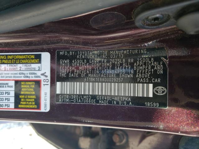 4T1BK1EB8DU029257 - 2013 TOYOTA AVALON BASE 栗色 照片 12