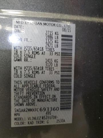 5N1AR2MMXFC693360 - 2015 NISSAN PATHFINDER S GRAY photo 13