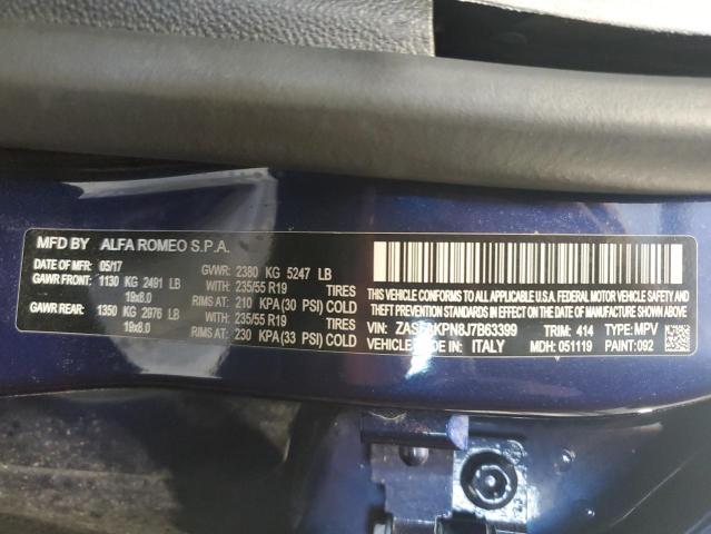 ZASFAKPN8J7B63399 - 2018 ALFA ROMEO STELVIO SPORT ლურჯი ფოტო 13