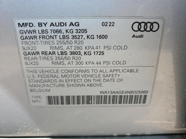 WA13AAGE4NB025989 - 2022 AUDI E-TRON SPORTBACK PRESTIGE SILVER photo 14