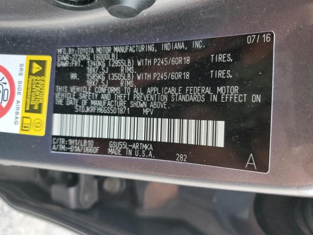 5TDJKRFH6GS501871 - 2016 TOYOTA HIGHLANDER XLE GRAY photo 13