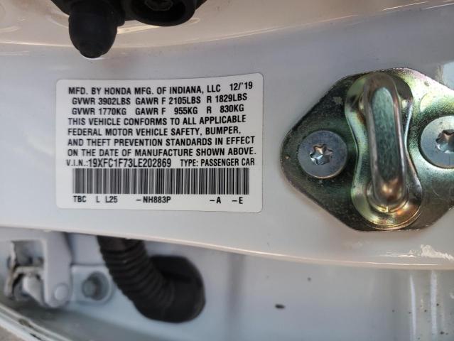 19XFC1F73LE202869 - 2020 HONDA CIVIC EXL 白色 照片 12