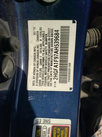 2HGFA1F97AH539684 - 2010 HONDA CIVIC EXL ლურჯი ფოტო 12