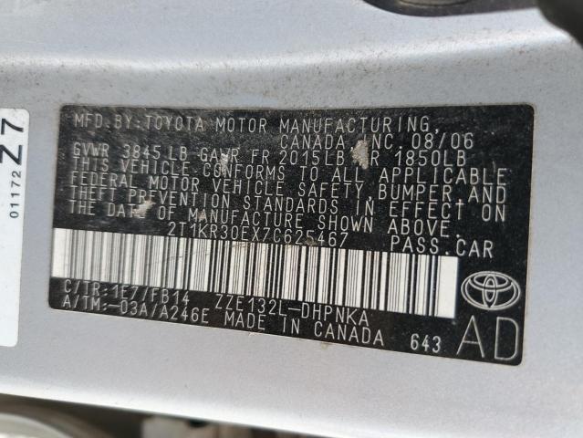 2T1KR30EX7C625467 - 2007 TOYOTA COROLLA MA XR SILVER photo 12