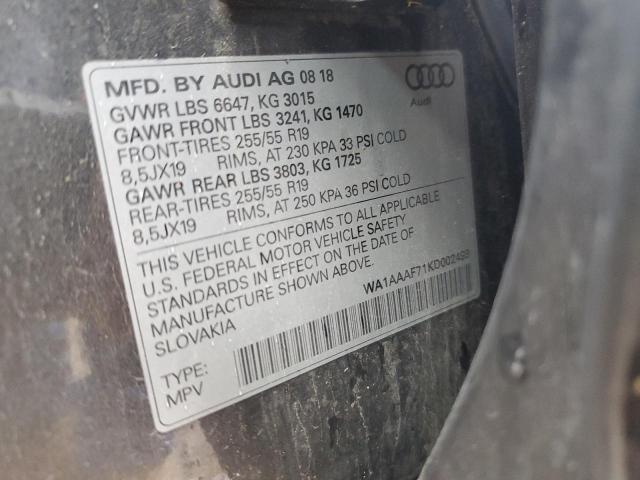 WA1AAAF71KD002499 - 2019 AUDI Q7 PREMIUM ნაცრისფერი ფოტო 12