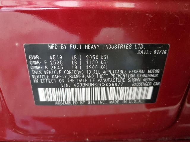 4S3BNBN69G3036877 - 2016 SUBARU LEGACY 2.5I LIMITED RED photo 12