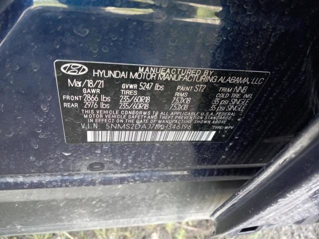 5NMS2DAJ7MH346196 - 2021 HYUNDAI SANTA FE SEL BLUE photo 12