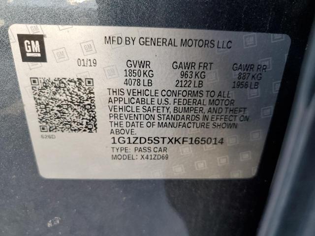 1G1ZD5STXKF165014 - 2019 CHEVROLET MALIBU LT CHARCOAL photo 12