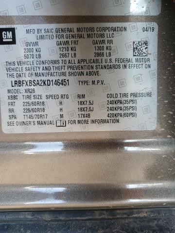 LRBFXBSA2KD146451 - 2019 BUICK ENVISION PREFERRED BROWN photo 13