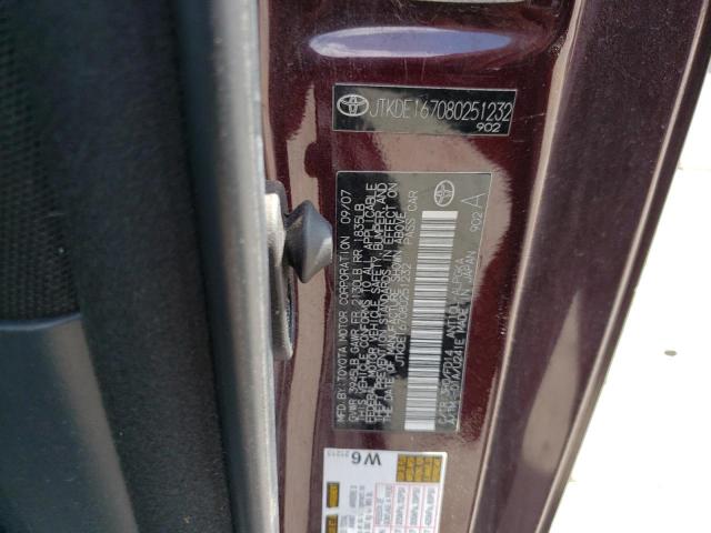 JTKDE167080251232 - 2008 TOYOTA SCION TC BURGUNDY photo 12